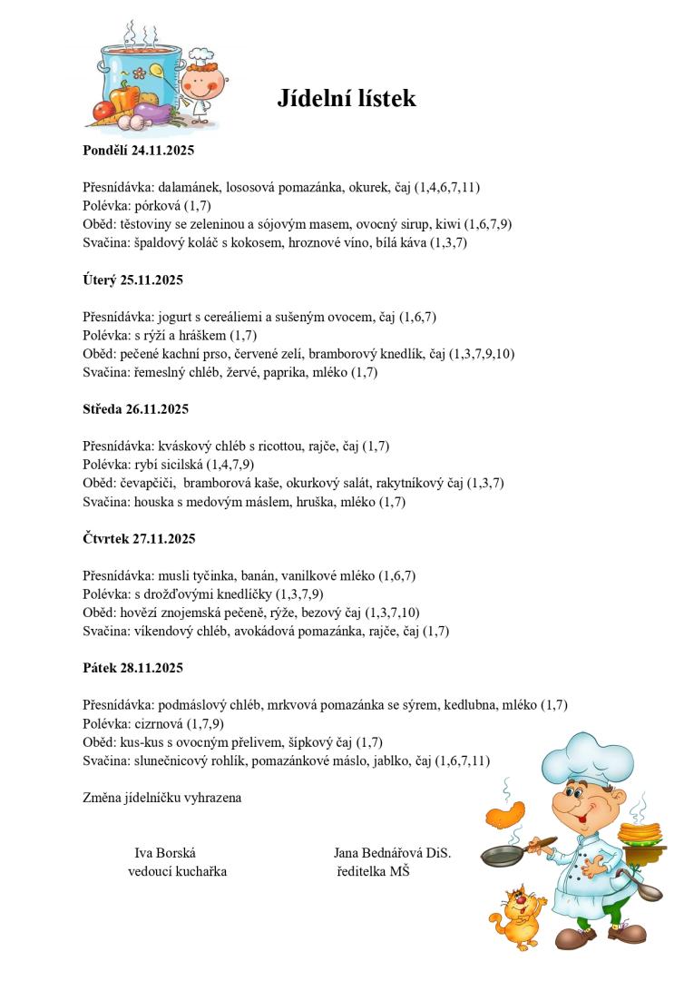 Jídelní lístek 24.11. - 28.11.2025