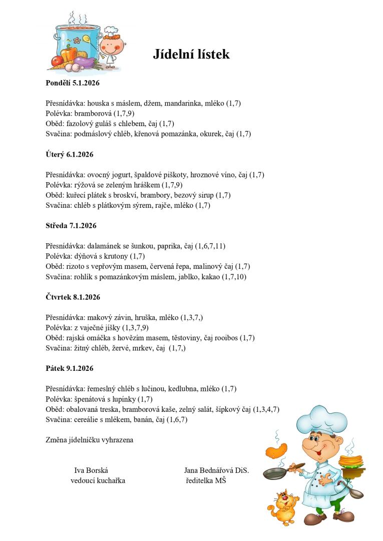 Jídelní lístek 5. - 9.1.2026