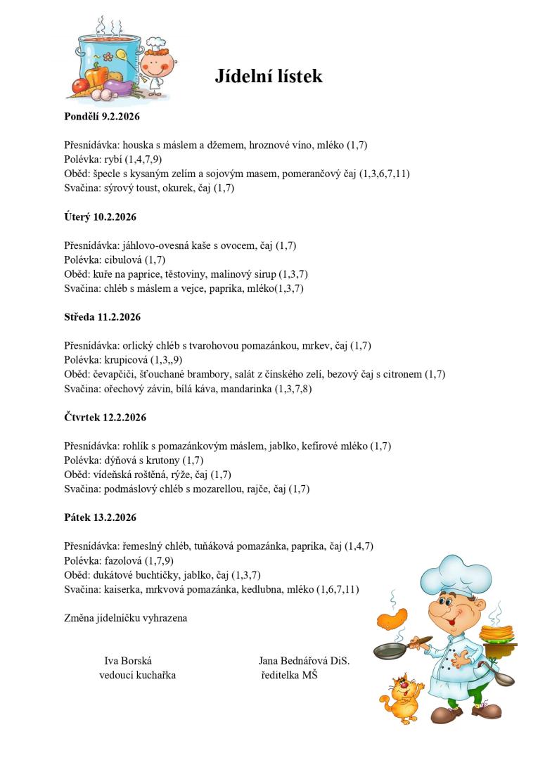 Jídelní lístek 9.2. - 13.2.2026