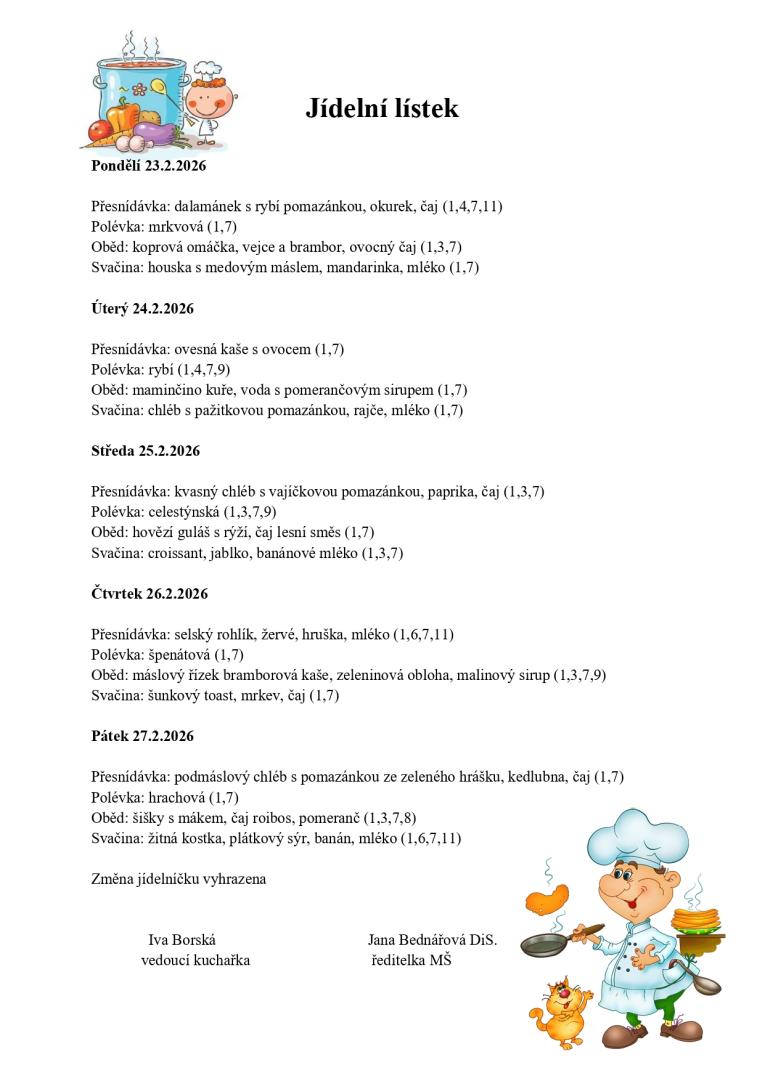 Jídelní lístek 23.2. - 27.2.2026