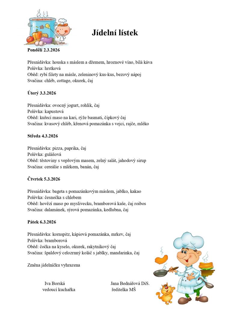 Jídelní lístek 2.3. - 6.3.2026