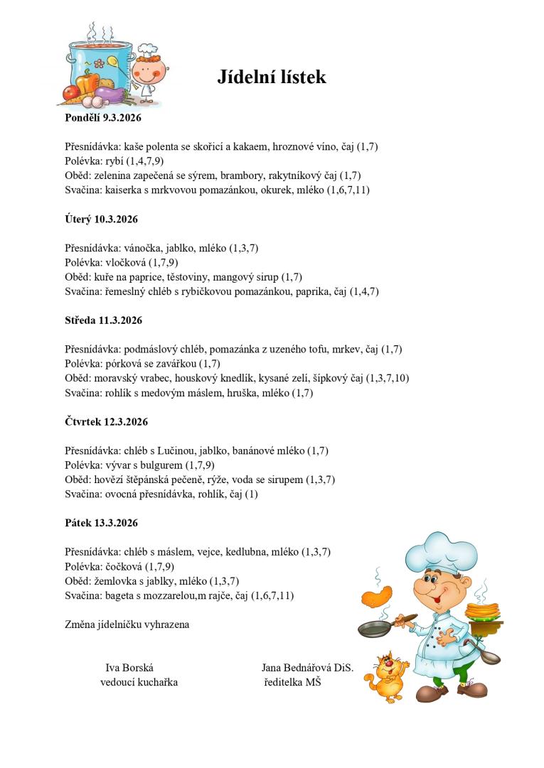 Jídelní lístek 9. - 13.2.2026