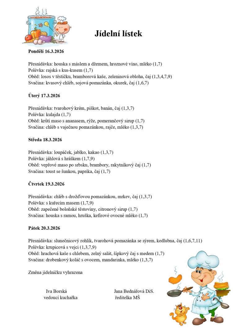 Jídelní lístek 16. - 20.3.2026