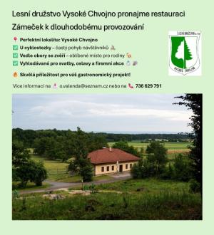 Hledá se nájemce restaurace Zámeček Vysoké Chvojno